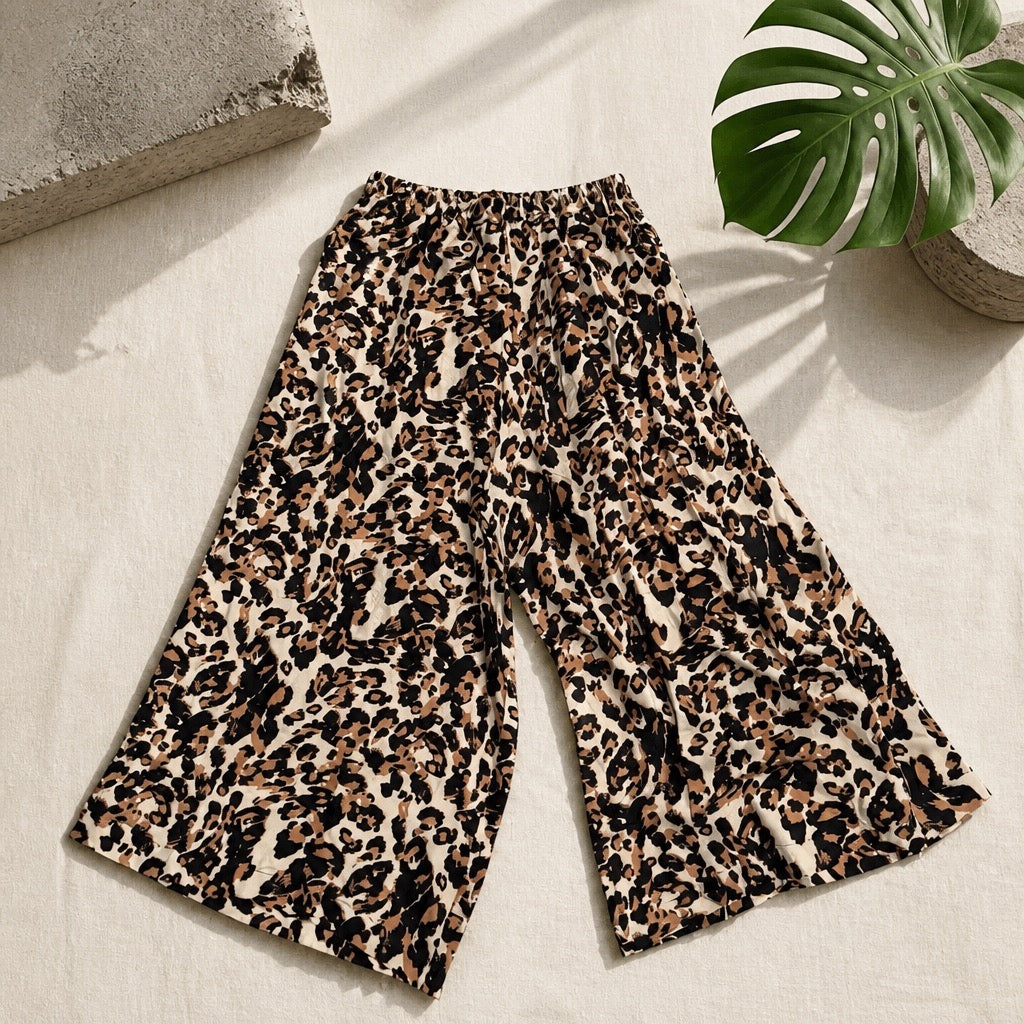 "Asia meets Africa" Wide-Leg Pants leopard print