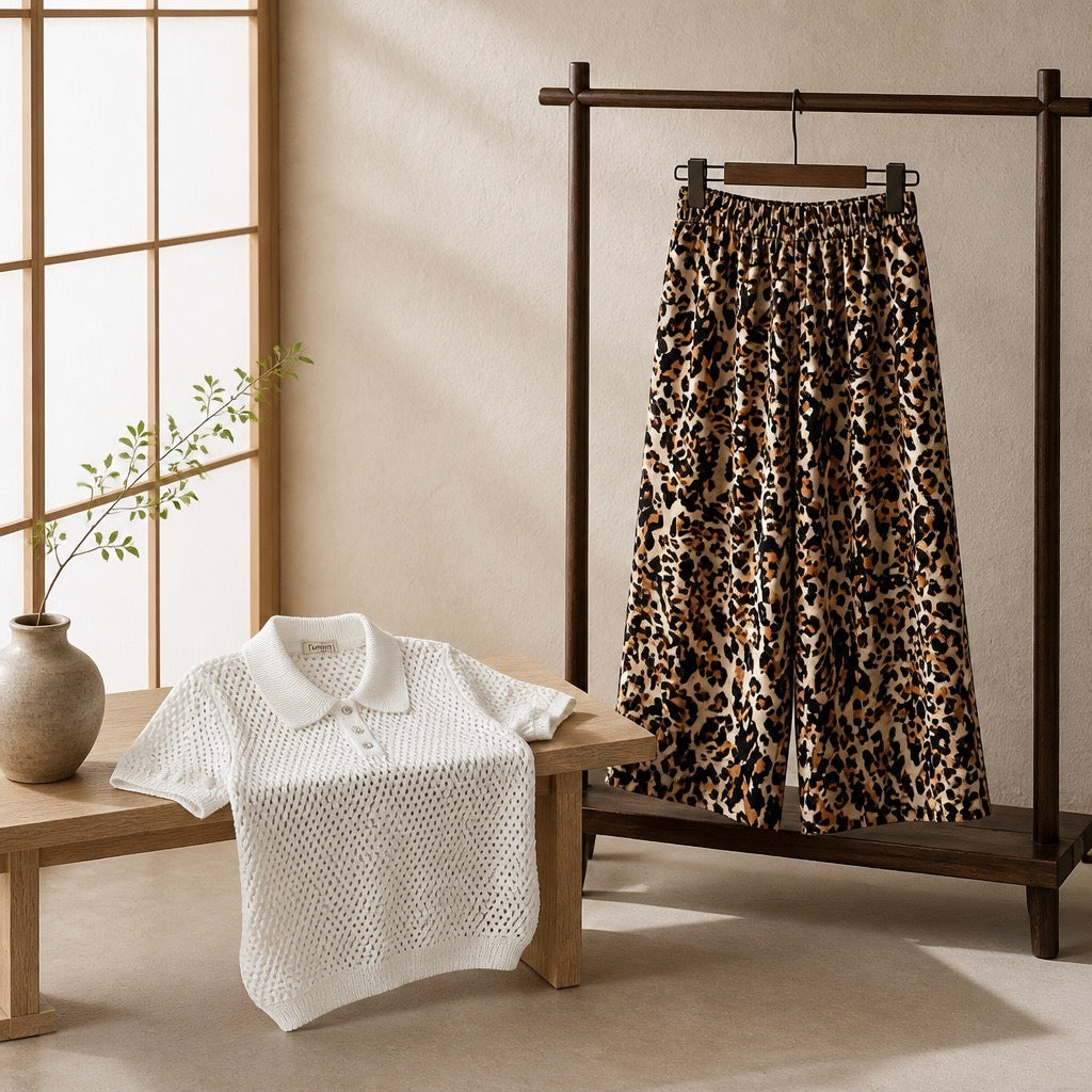 "Asia meets Africa" Wide-Leg Pants leopard print