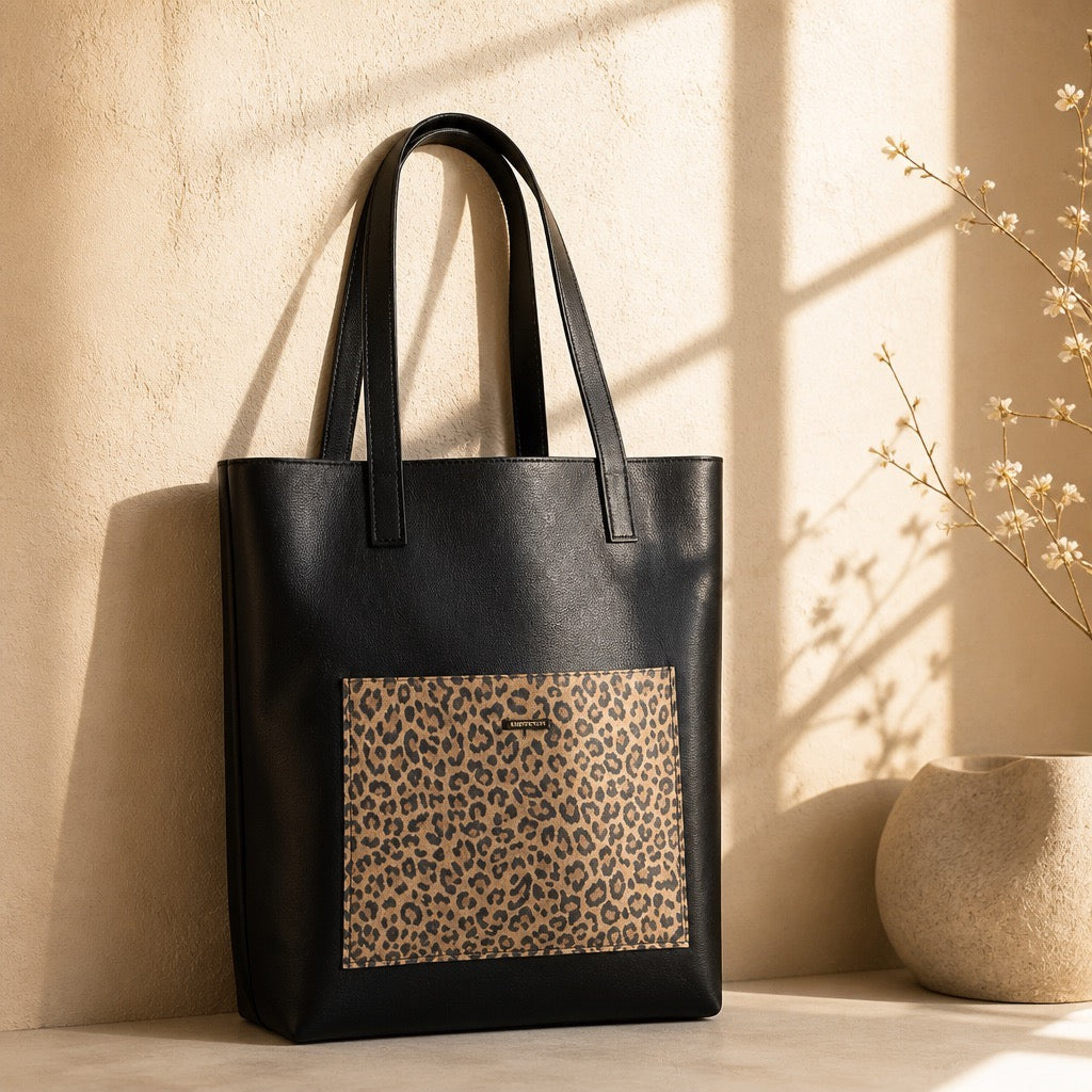 "Asia meets Africa" Woodstock Bag black / leopard