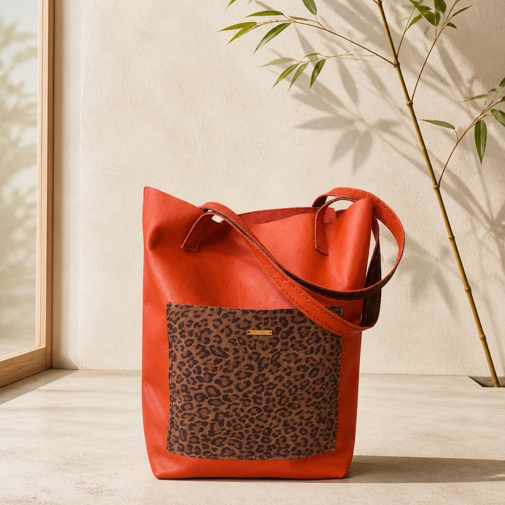 "Asia meets Africa" Woodstock Bag coral / leopard